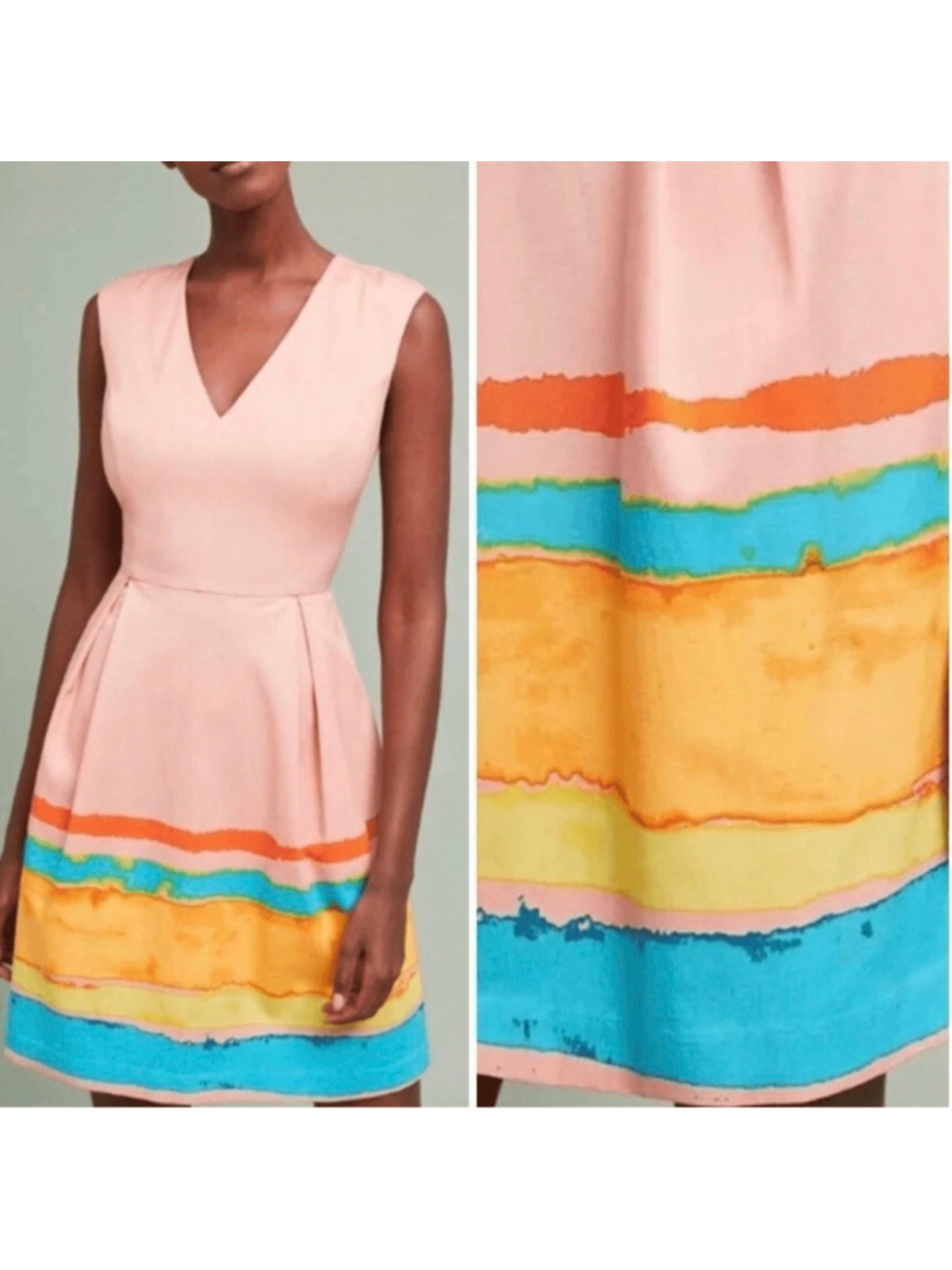 TRACY REESE x ANTHROPOLOGIE Pink Multicolor Mini Fit and Flare Dress Size Small - Picture 2 of 12